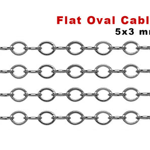 Sterling Silver Flat Oval Cable Chain, 5x3 mm, (SS-152)