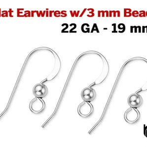 Sterling Silver Flat Earwires With 3 mm Bead, (SS/703)