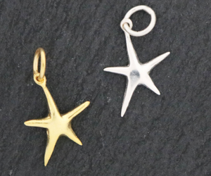 2 Pcs, Sterling Silver Artisan handmade Starfish Charm, (HT-8162) - Beadspoint