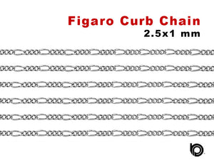 Sterling Silver Figaro Curb Flat Chain, 2.5x1 mm, ( SS-154)