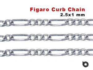 Sterling Silver Figaro Curb Flat Chain, 2.5x1 mm, ( SS-154)