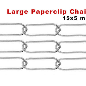 Sterling Silver Large Paperclip Chain, 15x5 mm Links, (SS-158)