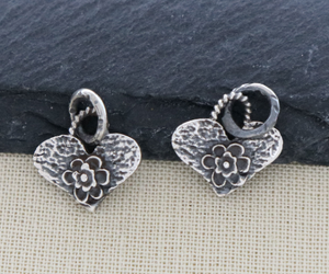 2 Pcs, Sterling Silver Flower on Heart Charm, Flower Charm (AF-186) - Beadspoint