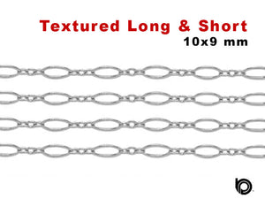 Sterling Silver Textured Pattern Long and Short Cable Chain, 10x9mm, (SS-161)