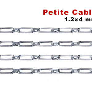 Sterling Silver Petite Recangular Cable Chain, 1.2x4 mm, (SS-163)