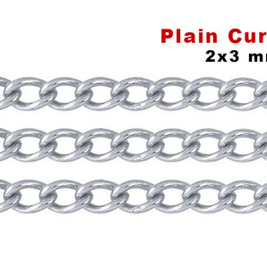 Sterling Silver Small Plain Curb Chain, 2x3 mm, (SS-165)