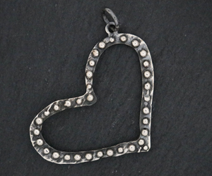 Sterling Silver  handmade Large Dotted Heart Pendant,  (AF-184) - Beadspoint