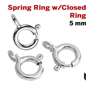 Sterling Silver Spring Ring Clasp w/Closed Ring, 5mm, 5 PCS (SS/840)