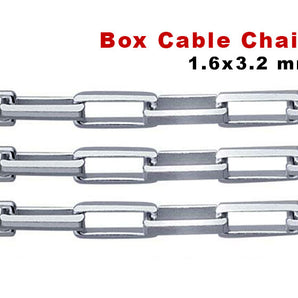 Sterling Silver Box Cable Chain, 1.6x3.2 mm, (SS-171)