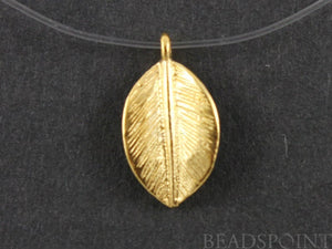 24K Gold Vermeil Over Sterling Silver Leaf Charm -- VM/CH4/CR27 - Beadspoint