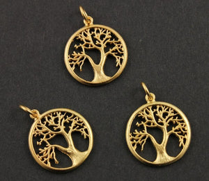 24K Gold Vermeil Over Sterling Silver Tree Charm  -- VM/CH4/CR94 - Beadspoint