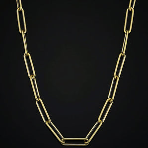 14K Solid Yellow Gold Paperclip Chain Necklace, (14k-2903F(3))