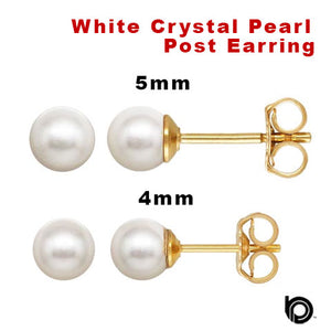 14K Gold Filled White Crystal Pearl Post Earring, Two Sizes, (GF-833)