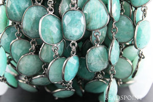 Amazonite Faceted Oval Bezel Chain, (BC-AMZ-64) - Beadspoint