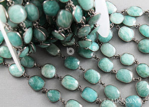 Amazonite Faceted Oval Bezel Chain, (BC-AMZ-64) - Beadspoint
