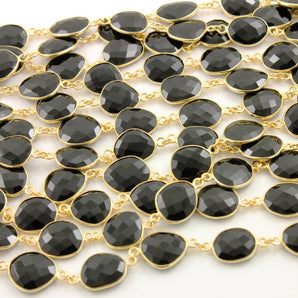 Black Onyx Oval Faceted Bezel Chain, (BC-BNX-23) - Beadspoint