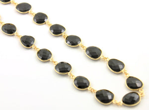 Black Onyx Oval Faceted Bezel Chain, (BC-BNX-23) - Beadspoint