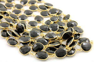 Black Onyx Oval Faceted Bezel Chain, (BC-BNX-23) - Beadspoint