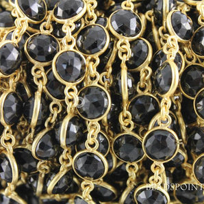 Black Onyx Coin Faceted Bezel Chain, BC-BNX-25 - Beadspoint