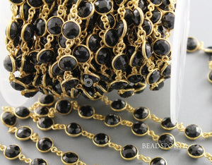 Black Onyx Coin Faceted Bezel Chain, BC-BNX-25 - Beadspoint