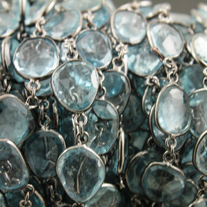 Blue Topaz Faceted Fancy Shape Bezel Chain, (BC-BTZ-107) - Beadspoint