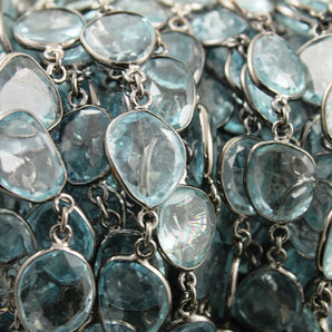 Blue Topaz Faceted Fancy Shape Bezel Chain, (BC-BTZ-107) - Beadspoint