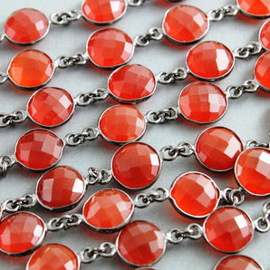 Carnelian Faceted Puff Coin Bezel Chain, (BC-CAR-55) - Beadspoint