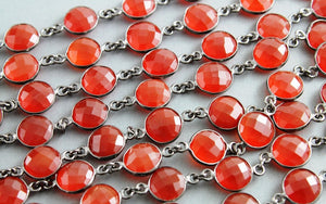 Carnelian Faceted Puff Coin Bezel Chain, (BC-CAR-55) - Beadspoint