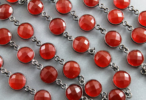 Carnelian Faceted Puff Coin Bezel Chain, (BC-CAR-55) - Beadspoint