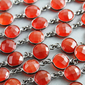 Carnelian Faceted Puff Coin Bezel Chain, (BC-CAR-55) - Beadspoint