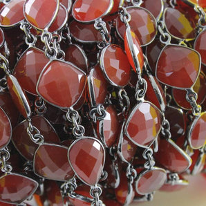 Carnelian Faceted Mixed Shape Bezel Chain, (BC-CAR-57) - Beadspoint