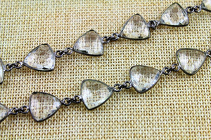 Rock Crystal Faceted Puff Triangle Bezel Chain, (BC-CRY-138) - Beadspoint