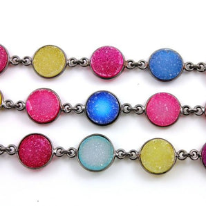 Multicolor Druzy Faceted Bezel Chain, (BC-DZY-70) - Beadspoint