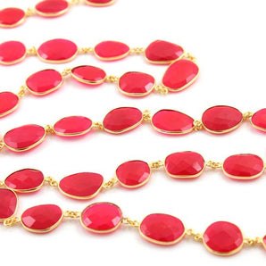 Fuschia Chalcedony Oval Faceted Bezel Chain, ( BC-FCL-07) - Beadspoint