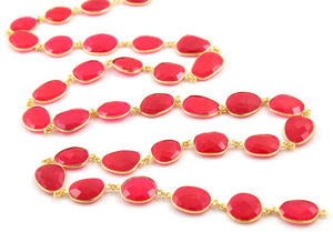 Fuschia Chalcedony Oval Faceted Bezel Chain, ( BC-FCL-07) - Beadspoint