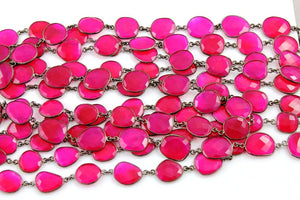 Fuschia Chalcedony Oval Faceted Bezel Chain, (BC-FCL-28) - Beadspoint