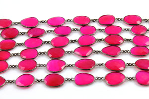 Fuschia Chalcedony Oval Faceted Bezel Chain, (BC-FCL-28) - Beadspoint