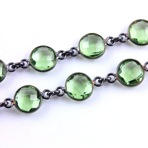 Green Amethyst Faceted Puff Coin Bezel Chain, (BC-GAM-97) - Beadspoint