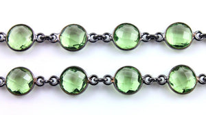Green Amethyst Faceted Puff Coin Bezel Chain, (BC-GAM-97) - Beadspoint