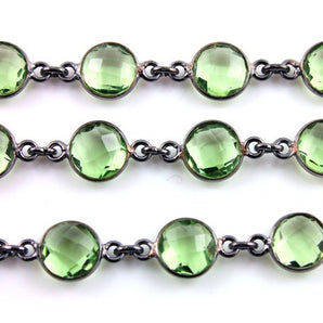 Green Amethyst Faceted Puff Coin Bezel Chain, (BC-GAM-97) - Beadspoint