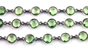 Green Amethyst Faceted Puff Coin Bezel Chain, (BC-GAM-97) - Beadspoint
