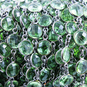 Green Amethyst Faceted Puff Coin Bezel Chain, (BC-GAM-99) - Beadspoint