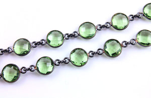 Green Amethyst Faceted Puff Coin Bezel Chain, (BC-GAM-99) - Beadspoint