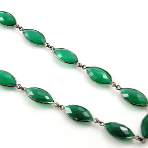 Green Onyx Faceted Marquise Bezel Chain, (BC-GNX-78) - Beadspoint