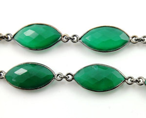 Green Onyx Faceted Marquise Bezel Chain, (BC-GNX-78) - Beadspoint