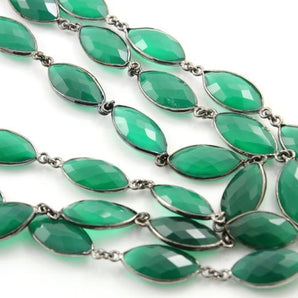 Green Onyx Faceted Marquise Bezel Chain, (BC-GNX-78) - Beadspoint