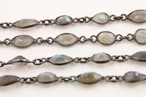 Labradorite Oval /Pear Shape Faceted Bezel Chain, (BC-LAB-172) - Beadspoint