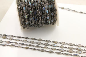 Labradorite Oval /Pear Shape Faceted Bezel Chain, (BC-LAB-172) - Beadspoint