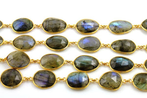 Labradorite Oval Faceted Bezel Chain, (BC-LAB-174) - Beadspoint