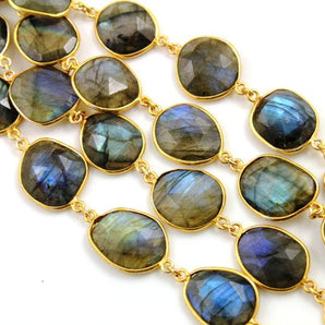 Labradorite Oval Faceted Bezel Chain, (BC-LAB-174) - Beadspoint